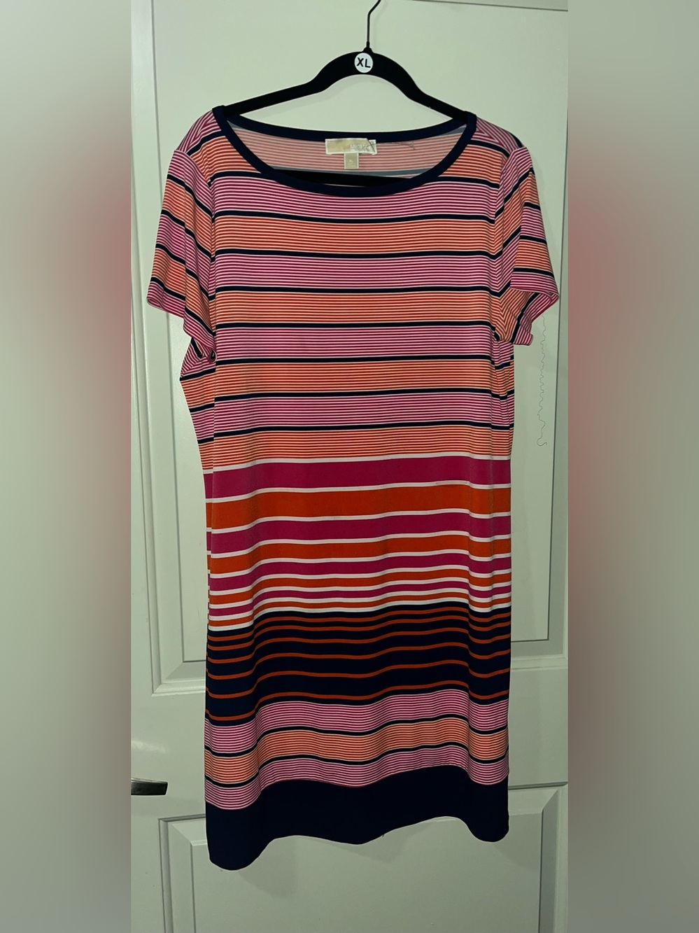 Michael Kors Striped Midi Dress in Pink, Orange & Navy
